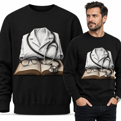 Bluza męska bez kaptura - lekarski fartuch, stetoskop i książka