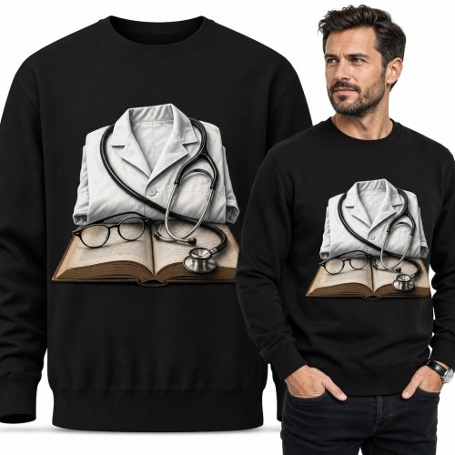 Bluza męska bez kaptura - lekarski fartuch, stetoskop i książka