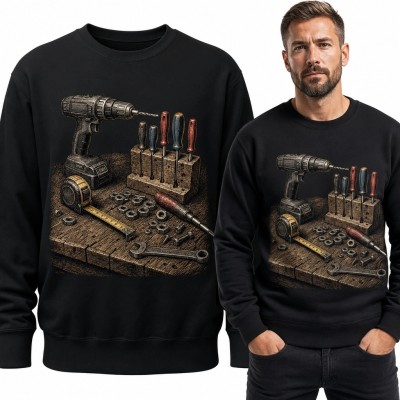 Bluza męska bez kaptura - narzędzia na warsztatowym blacie