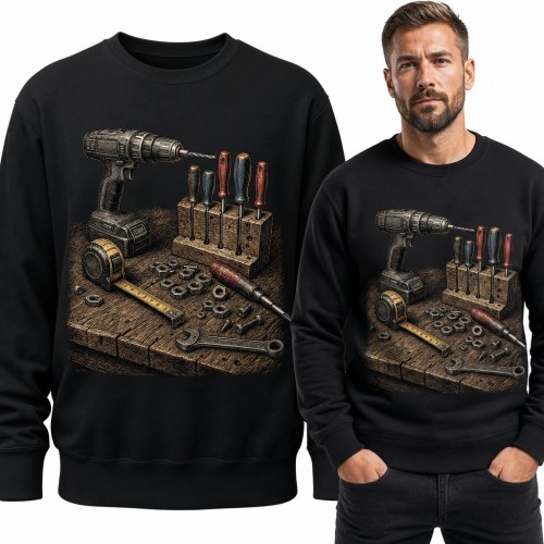 Bluza męska bez kaptura - narzędzia na warsztatowym blacie