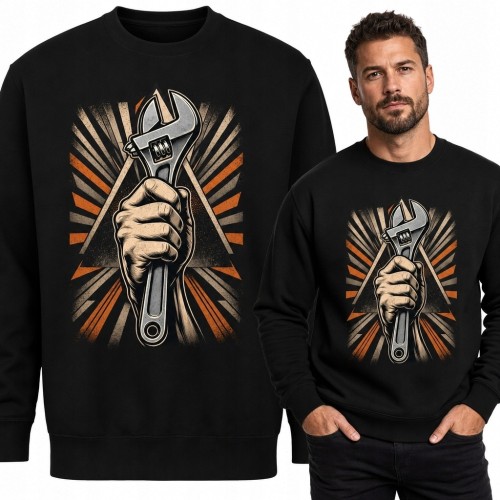 Bluza męska bez kaptura z kluczem nastawnym - wzór retro dla mechanika