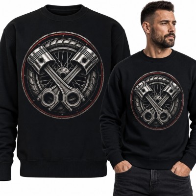 Bluza męska bez kaptura ze skrzyżowanymi tłokami - motyw silnika w stylu retro