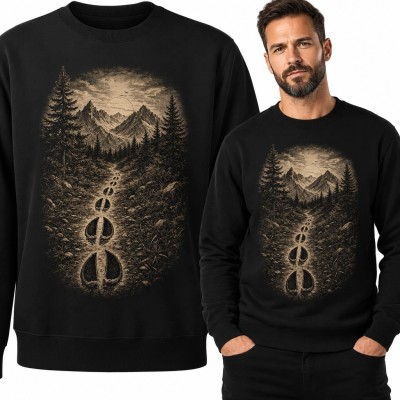 Bluza męska bez kaptura z górskim lasem i tropami zwierzęcia