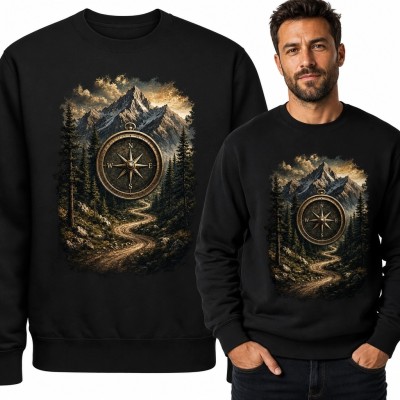 Bluza męska bez kaptura z górskim szlakiem i różą kompasową