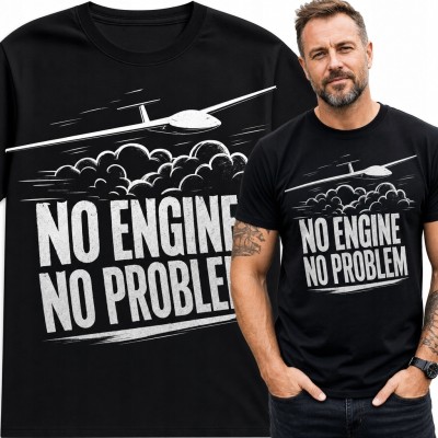 Koszulka męska z szybowcem „No Engine No Problem” - lotniczy wzór retro