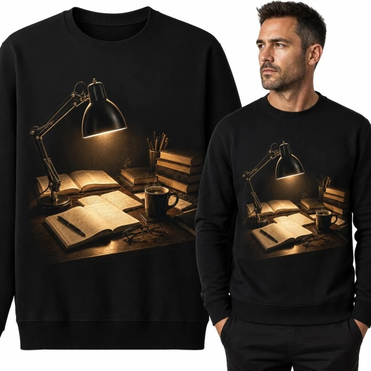 Bluza męska bez kaptura - nocna lektura przy lampie