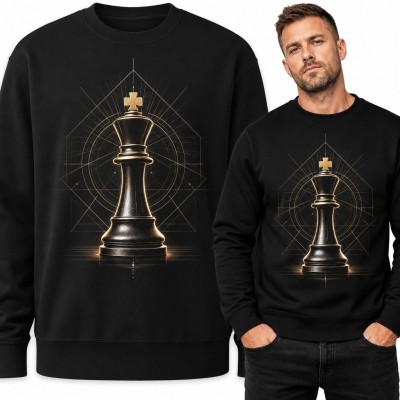 Bluza męska bez kaptura z królem szachowym - czarno-złoty motyw