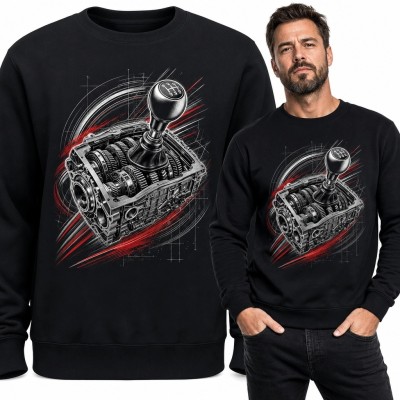 Bluza męska bez kaptura z motywem manualnej skrzyni biegów - dla fana motoryzacji
