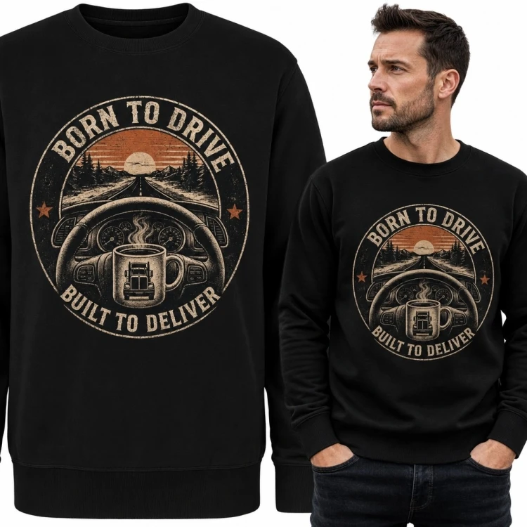 Bluza męska bez kaptura dla kierowcy ciężarówki „Born to Drive”