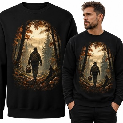 Bluza męska bez kaptura - grzybiarz w jesiennym lesie