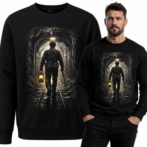 Bluza męska bez kaptura - samotny wędrowiec z latarnią w opuszczonym tunelu