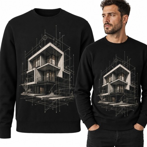 Bluza męska bez kaptura - nowoczesny dom w stylu blueprintu