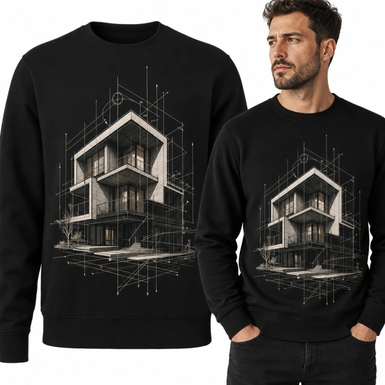 Bluza męska bez kaptura - nowoczesny dom w stylu blueprintu