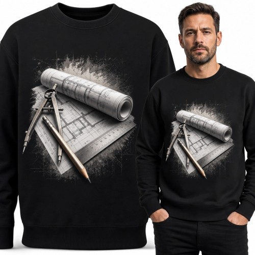 Bluza męska bez kaptura - plany techniczne, cyrkiel i ołówek