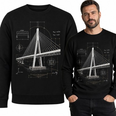 Bluza męska bez kaptura z rysunkiem mostu wantowego - dla inżyniera