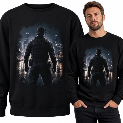Bluza męska bez kaptura - operator taktyczny nocą w mieście