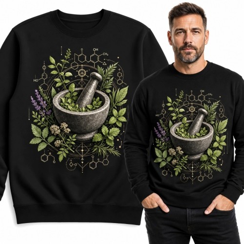 Bluza męska bez kaptura - moździerz, zioła i alchemiczne symbole