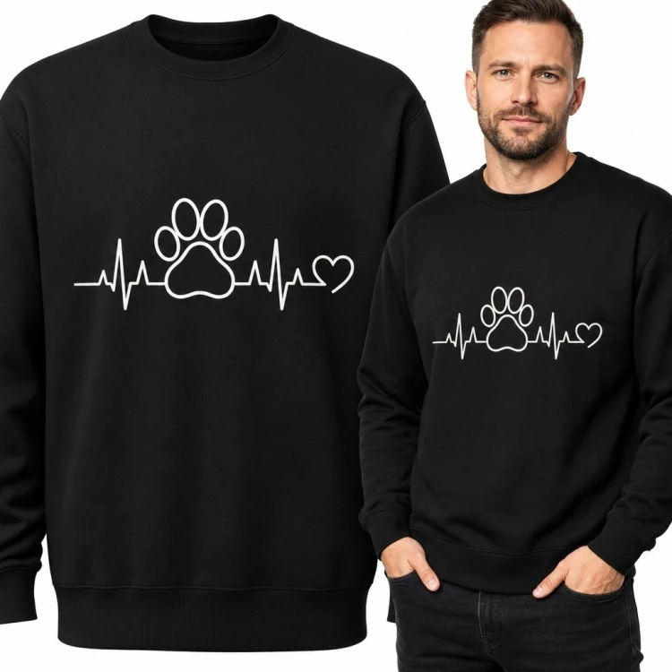 Bluza męska bez kaptura - łapa z linią pulsu i sercem