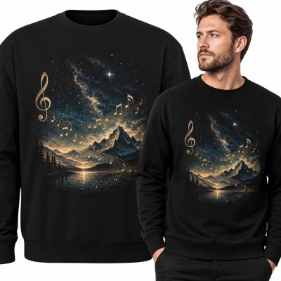 Bluza męska bez kaptura - nocny krajobraz górski z nutami