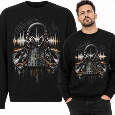 Bluza męska bez kaptura z zestawem DJ-skim i złotą falą dźwiękową