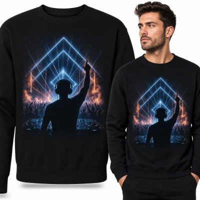 Bluza męska bez kaptura - DJ na neonowej scenie koncertowej