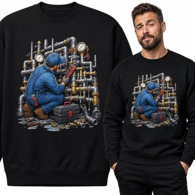 Bluza męska bez kaptura - hydraulik przy instalacji rurowej