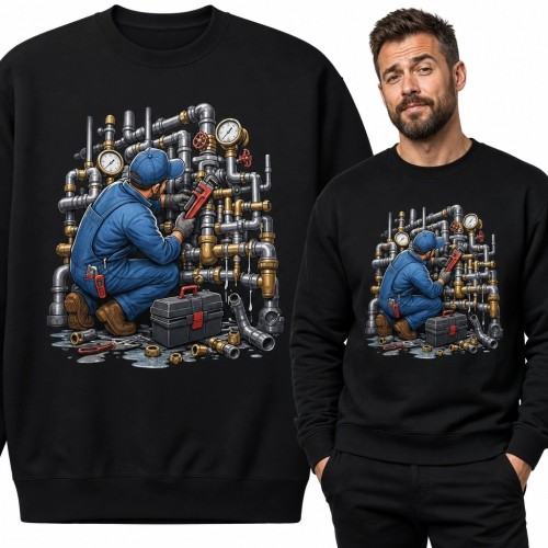 Bluza męska bez kaptura - hydraulik przy instalacji rurowej