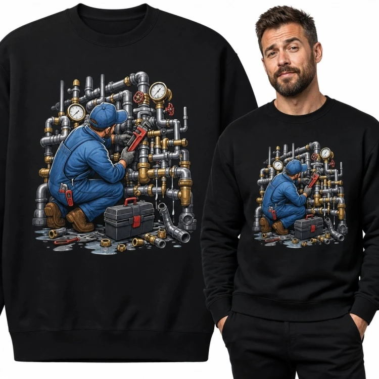 Bluza męska bez kaptura - hydraulik przy instalacji rurowej