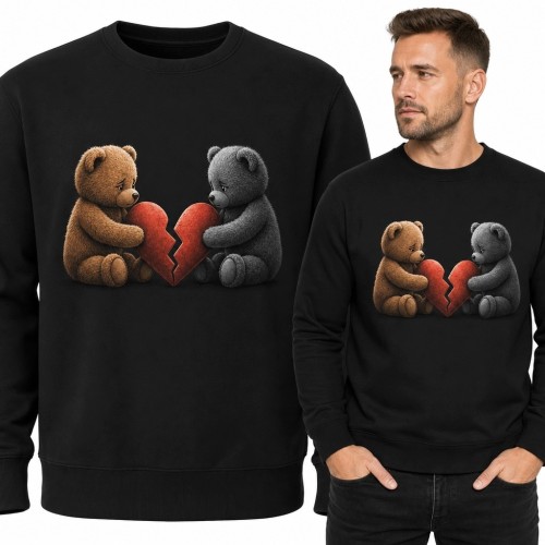 Bluza męska bez kaptura - dwa pluszowe misie z pękniętym sercem