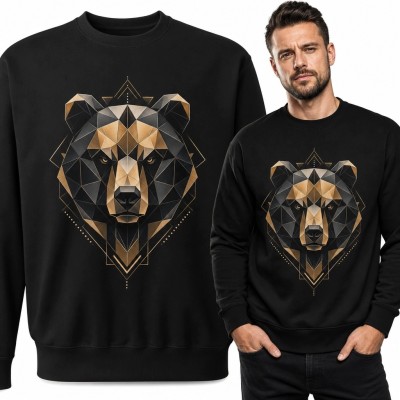 Bluza męska bez kaptura - geometryczny niedźwiedź low-poly