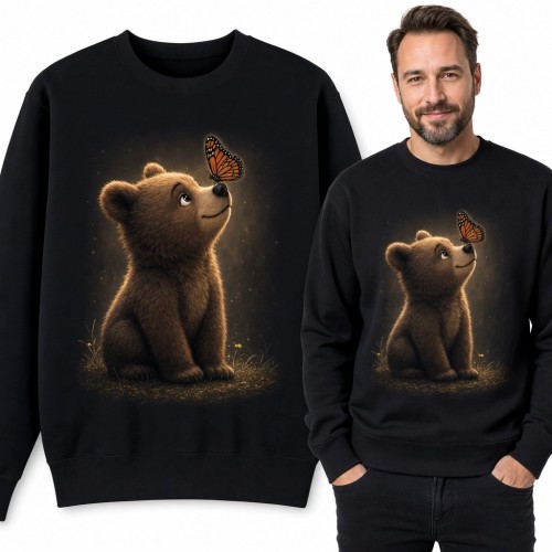 Bluza męska bez kaptura - niedźwiadek z pomarańczowym motylem