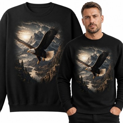 Bluza męska bez kaptura z bielikiem nad górską doliną - realistyczny motyw dzikiej przyrody