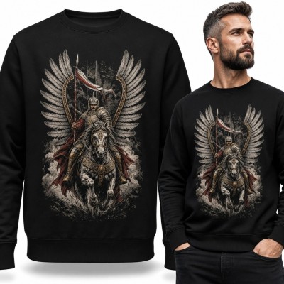 Bluza męska bez kaptura - skrzydlaty husarz na galopującym koniu