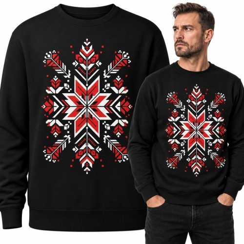 Bluza męska bez kaptura - geometryczna śnieżynka w ludowym stylu
