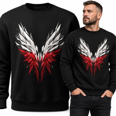 Bluza męska bez kaptura z geometrycznym orłem w biało-czerwonych barwach
