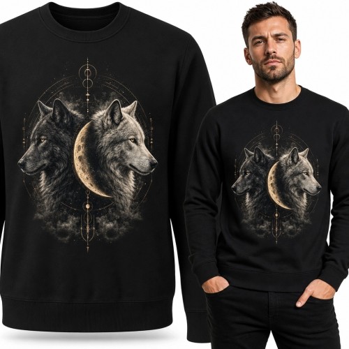 Bluza męska bez kaptura - dwa wilki z półksiężycem