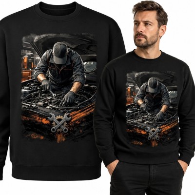 Bluza męska bez kaptura - mechanik przy silniku i skrzyżowane klucze