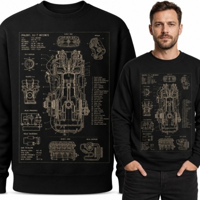 Bluza męska bez kaptura z technicznym przekrojem silnika