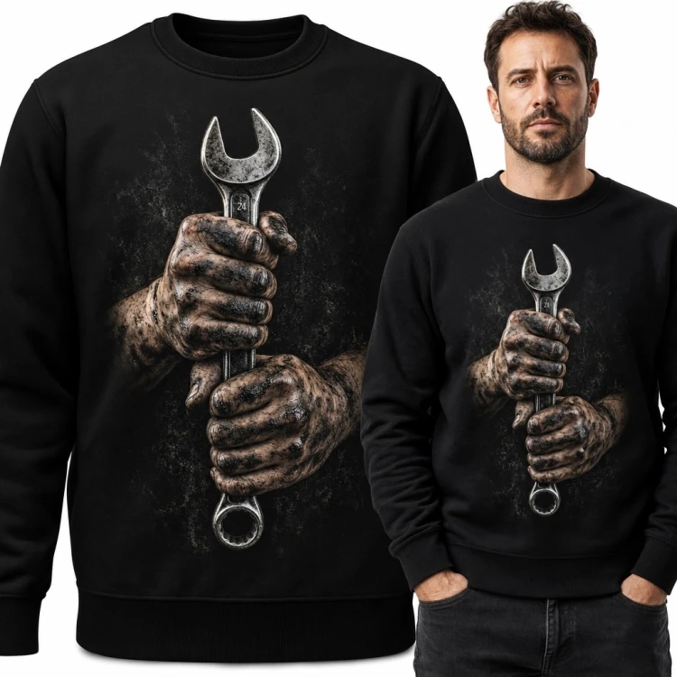 Bluza męska bez kaptura - dłonie mechanika z kluczem
