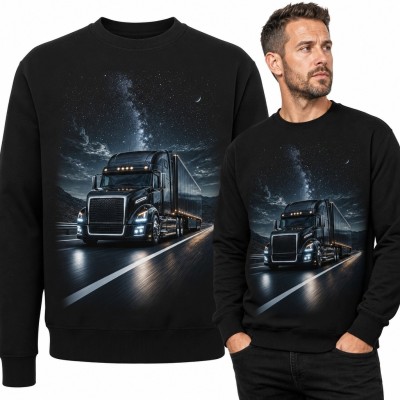 Bluza męska bez kaptura z ciężarówką na nocnej trasie
