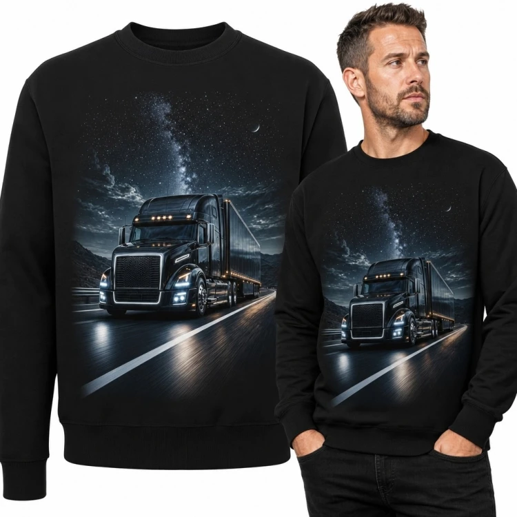Bluza męska bez kaptura z ciężarówką na nocnej trasie