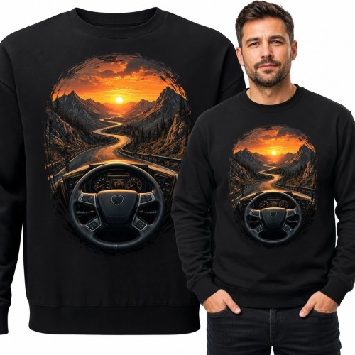 Bluza męska bez kaptura z widokiem zza kierownicy na górską serpentynę