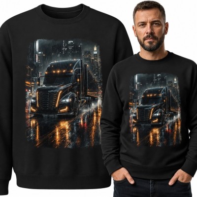 Bluza męska bez kaptura z ciężarówką w nocnym mieście - dla kierowcy
