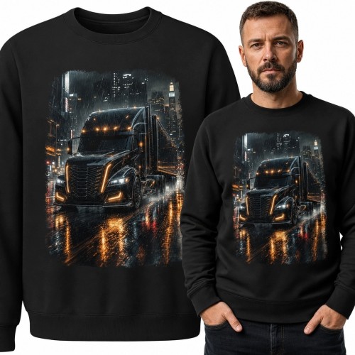 Bluza męska bez kaptura z ciężarówką w nocnym mieście - dla kierowcy