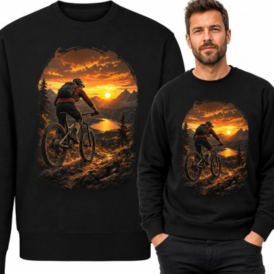 Bluza męska bez kaptura z kolarzem MTB na górskim szlaku - zachód słońca