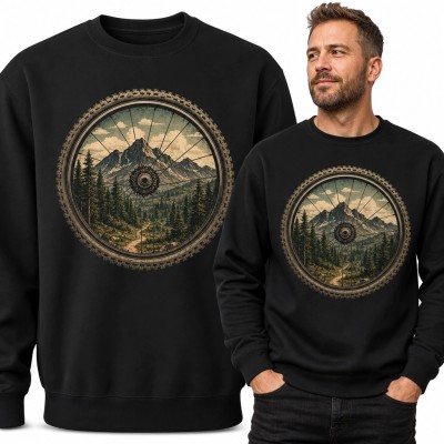 Bluza męska bez kaptura - góry i las w kole rowerowym