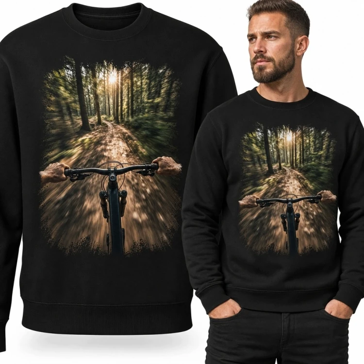 Bluza męska bez kaptura - jazda MTB po leśnym szlaku