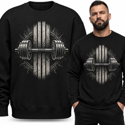 Bluza męska bez kaptura ze sztangą - motyw siłowni