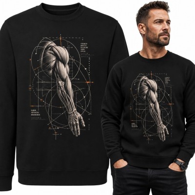 Bluza męska bez kaptura - anatomiczne ramię i techniczny schemat