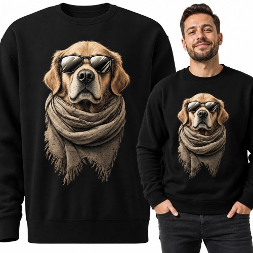 Bluza męska bez kaptura - golden retriever w okularach i szalu